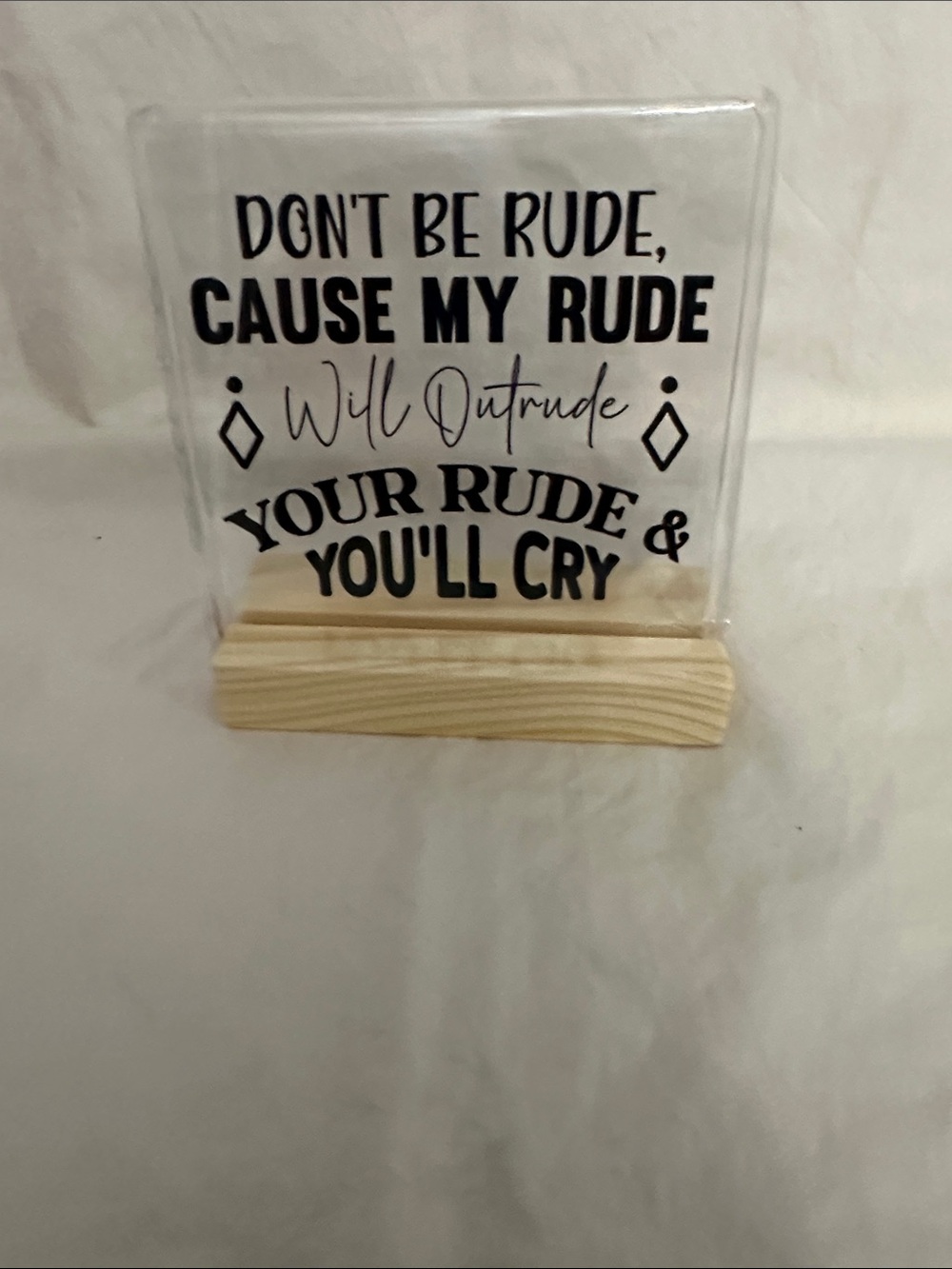Acrylic Sign with Wooden Stand - 'Don't Be Rude' NWT